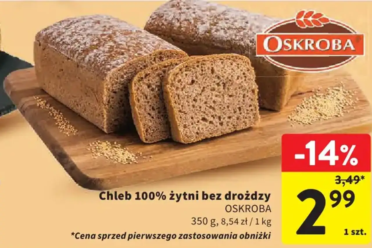 Chleb 100% żytni bez drożdży OSKROBA