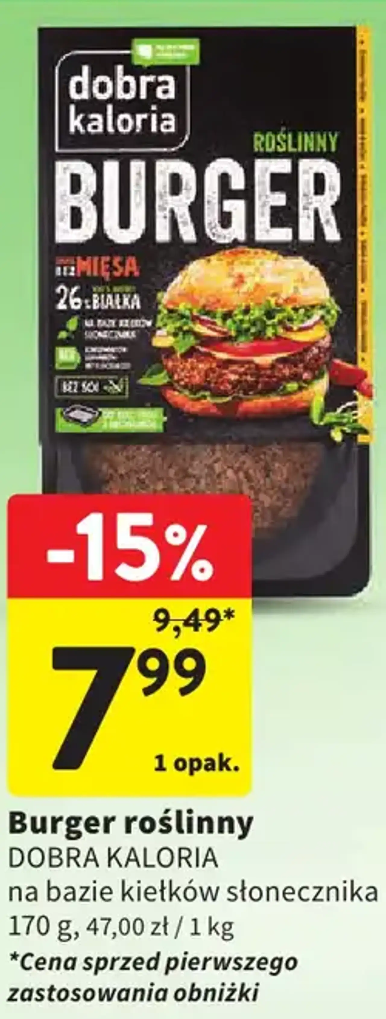Burger roślinny Dobra Kaloria na bazie kiełków słonecznika