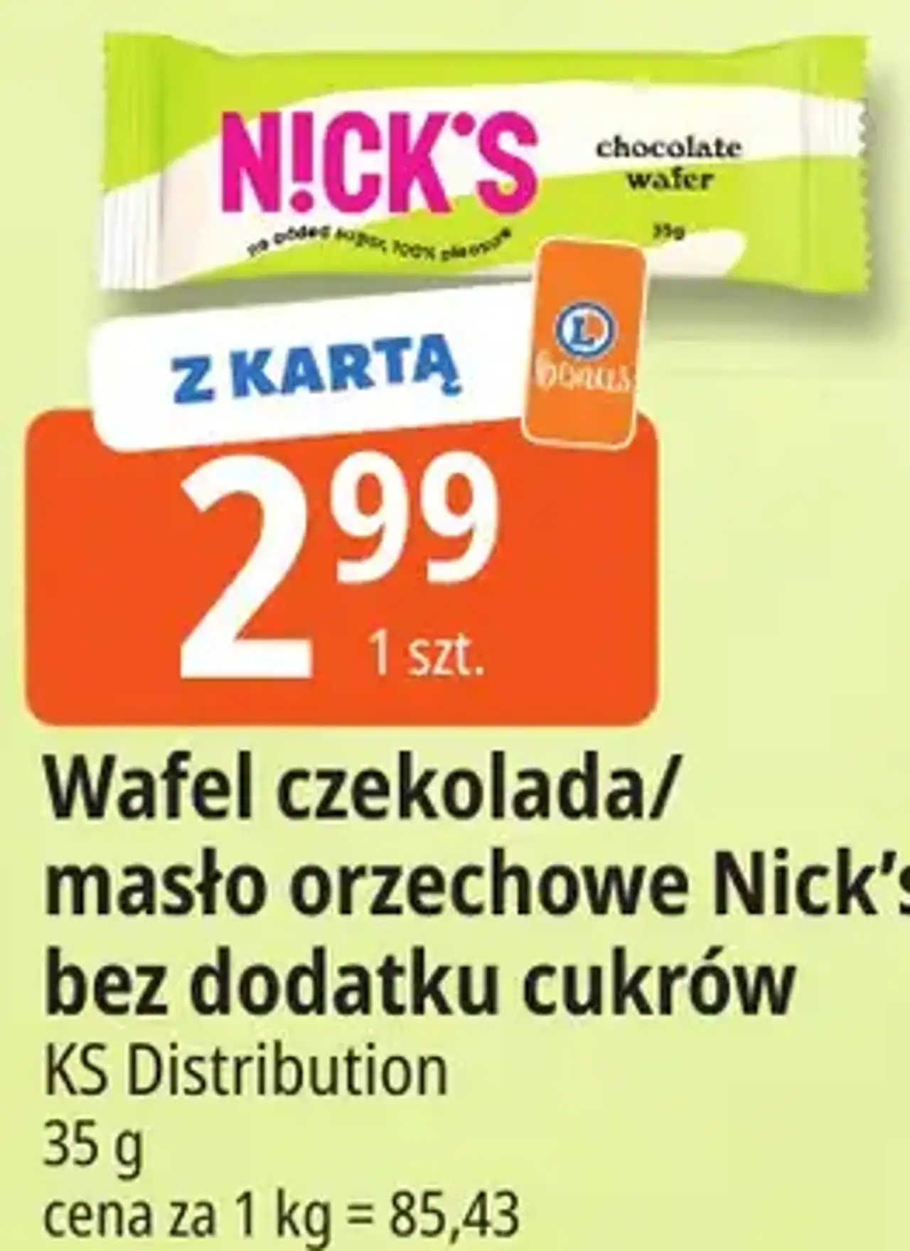 Wafel czekolada/ masło orzechowe Nick's bez dodatku cukrów