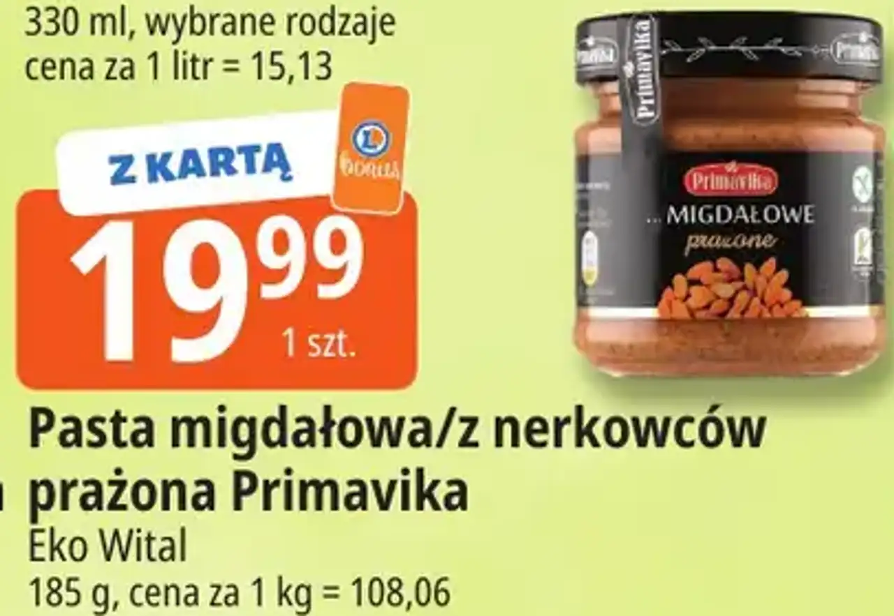 Pasta migdałowa/z nerkowców prażona Primavika