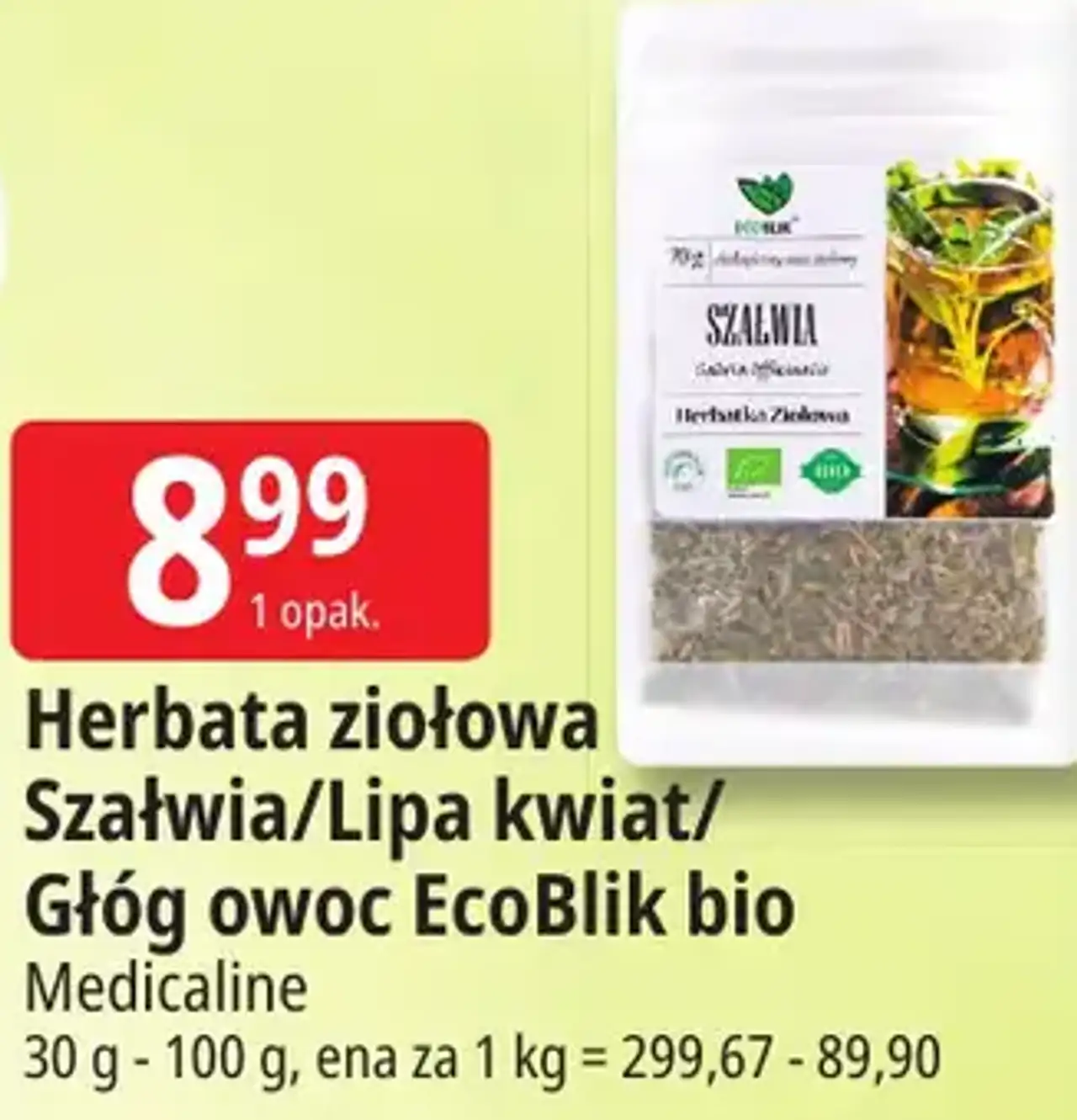 Herbata ziołowa Szałwia/Lipa kwiat/Głóg owoc EcoBlik bio Medicaline