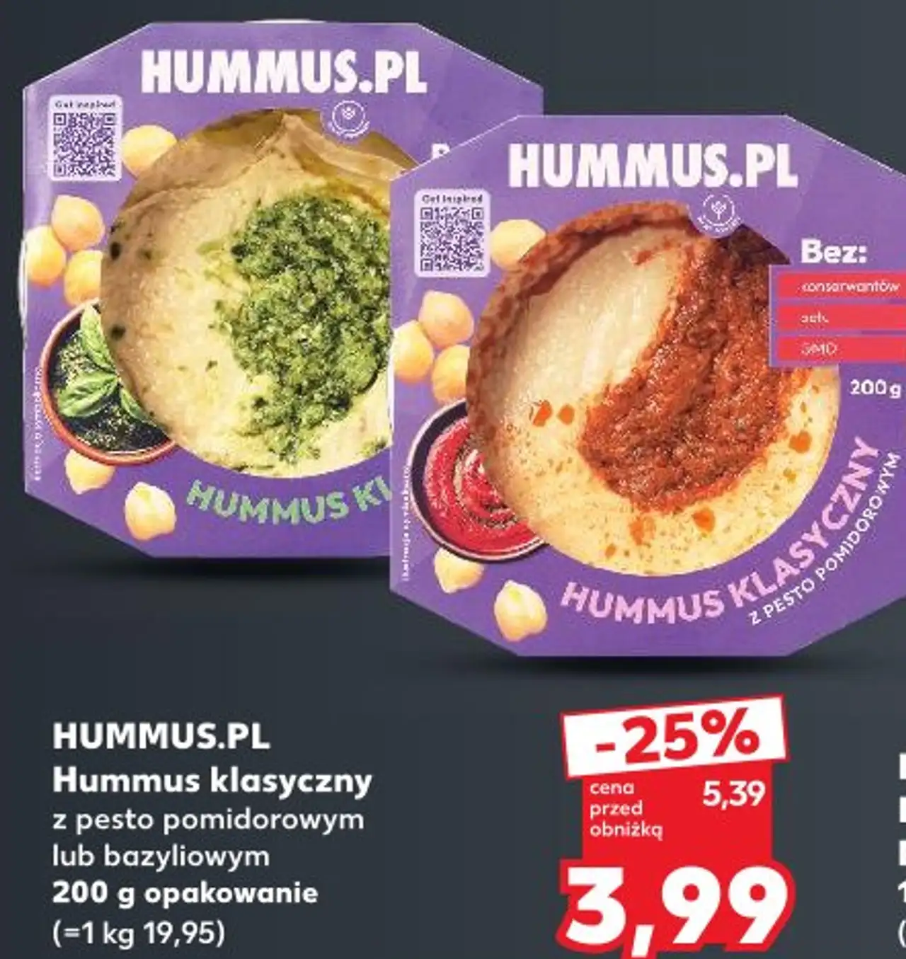 HUMMUS.PL Hummus klasyczny z pesto pomidorowym lub bazyliowym
