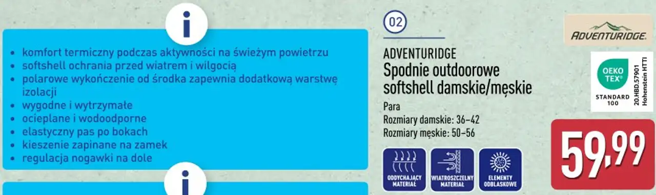 Adventuridge Spodnie outdoorowe softshell damskie/męskie