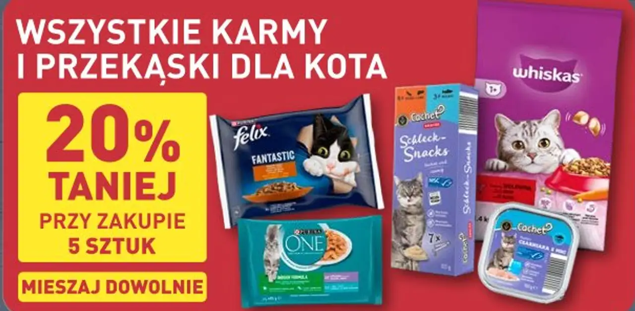 Karmy i przekąski dla kota Whiskas, Felix, One, Cachet