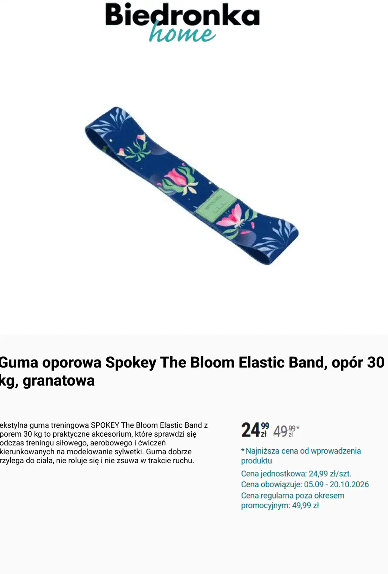 Guma oporowa Spokey The Bloom Elastic Band, opór 30 kg, granatowa