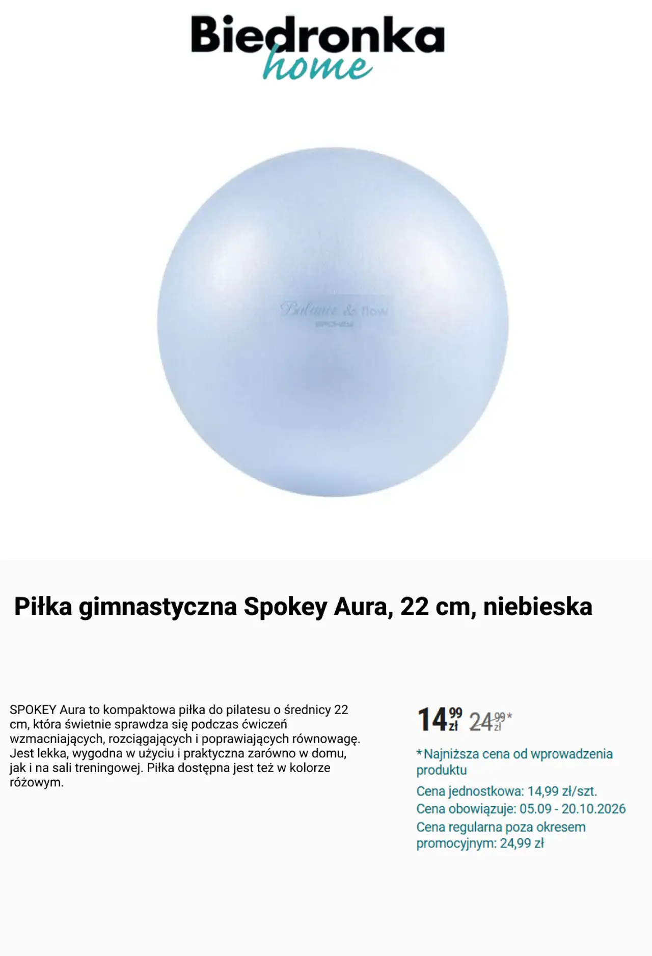 Piłka gimnastyczna Spokey Aura, 22 cm, niebieska