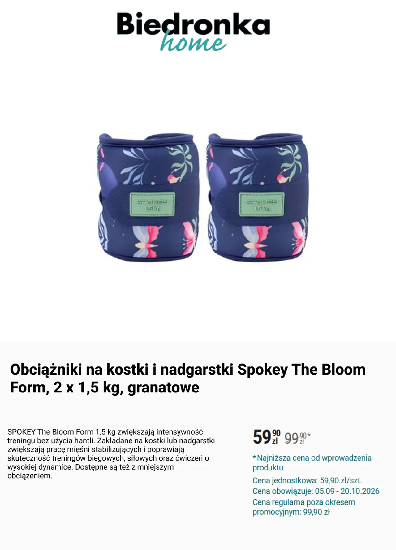 Obciążniki na kostki i nadgarstki Spokey The Bloom Form, 2 x 1,5 kg, granatowe