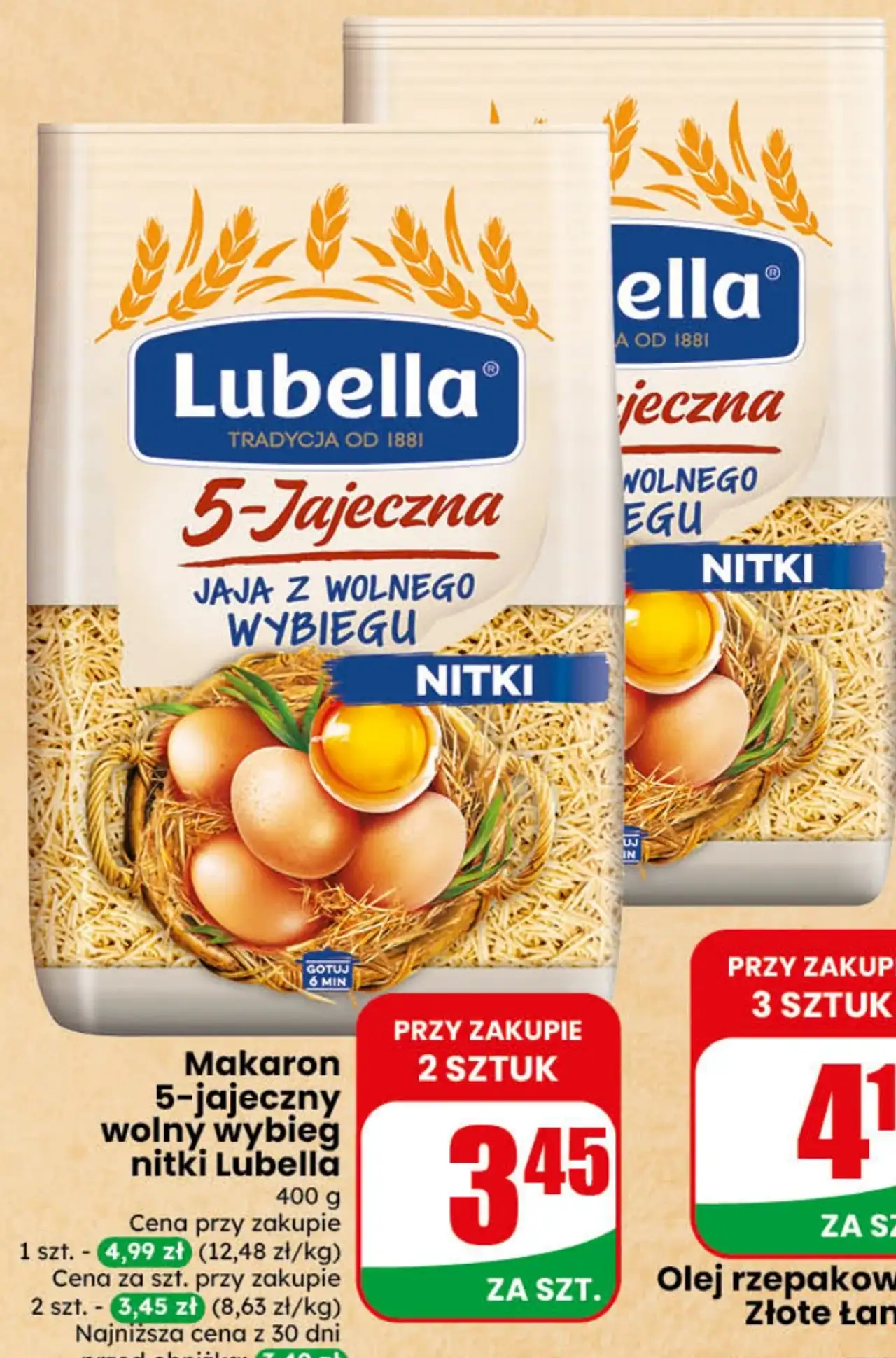Makaron 5-jajeczny wolny wybieg nitki Lubella