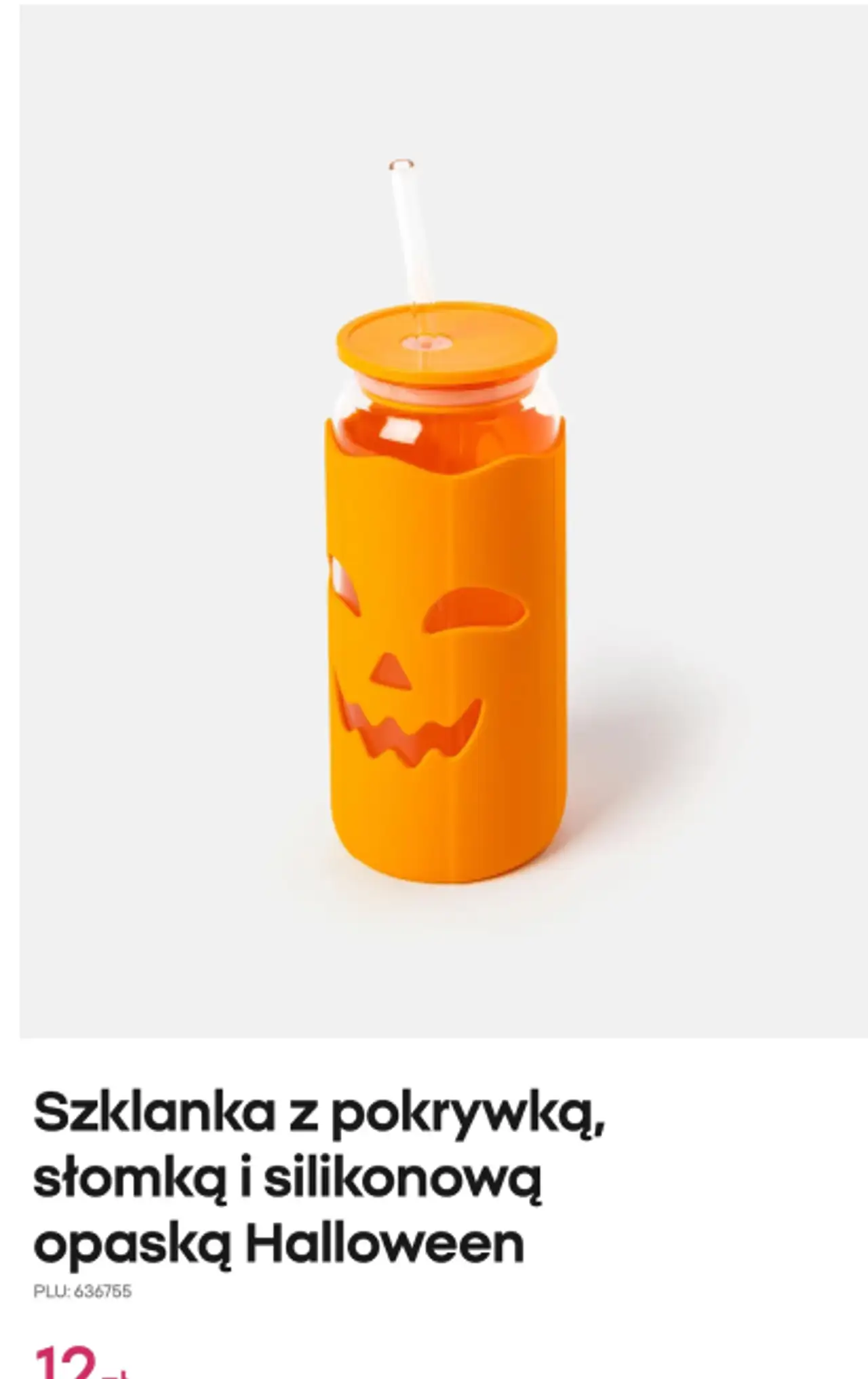 Szklanka z pokrywką, słomką i silikonową opaską Halloween