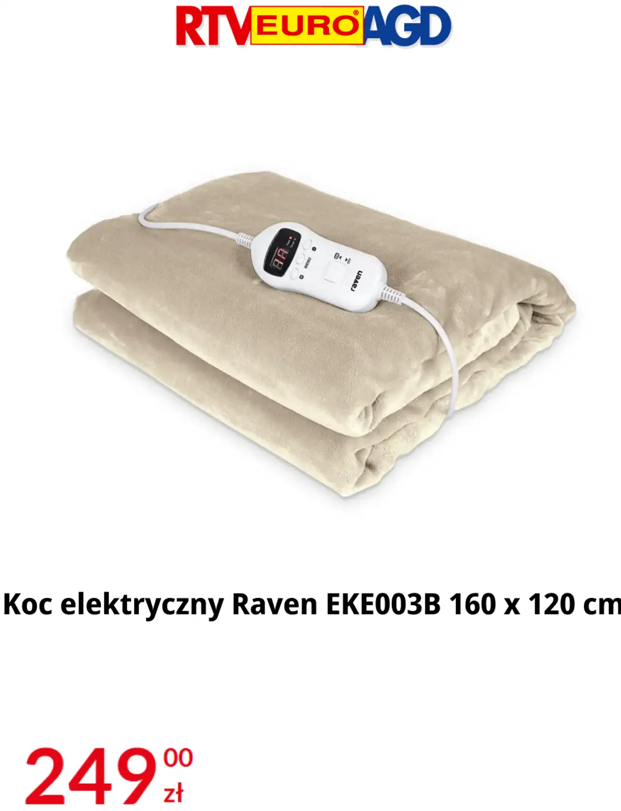 Koc elektryczny Raven EKE003B 160 x 120 cm