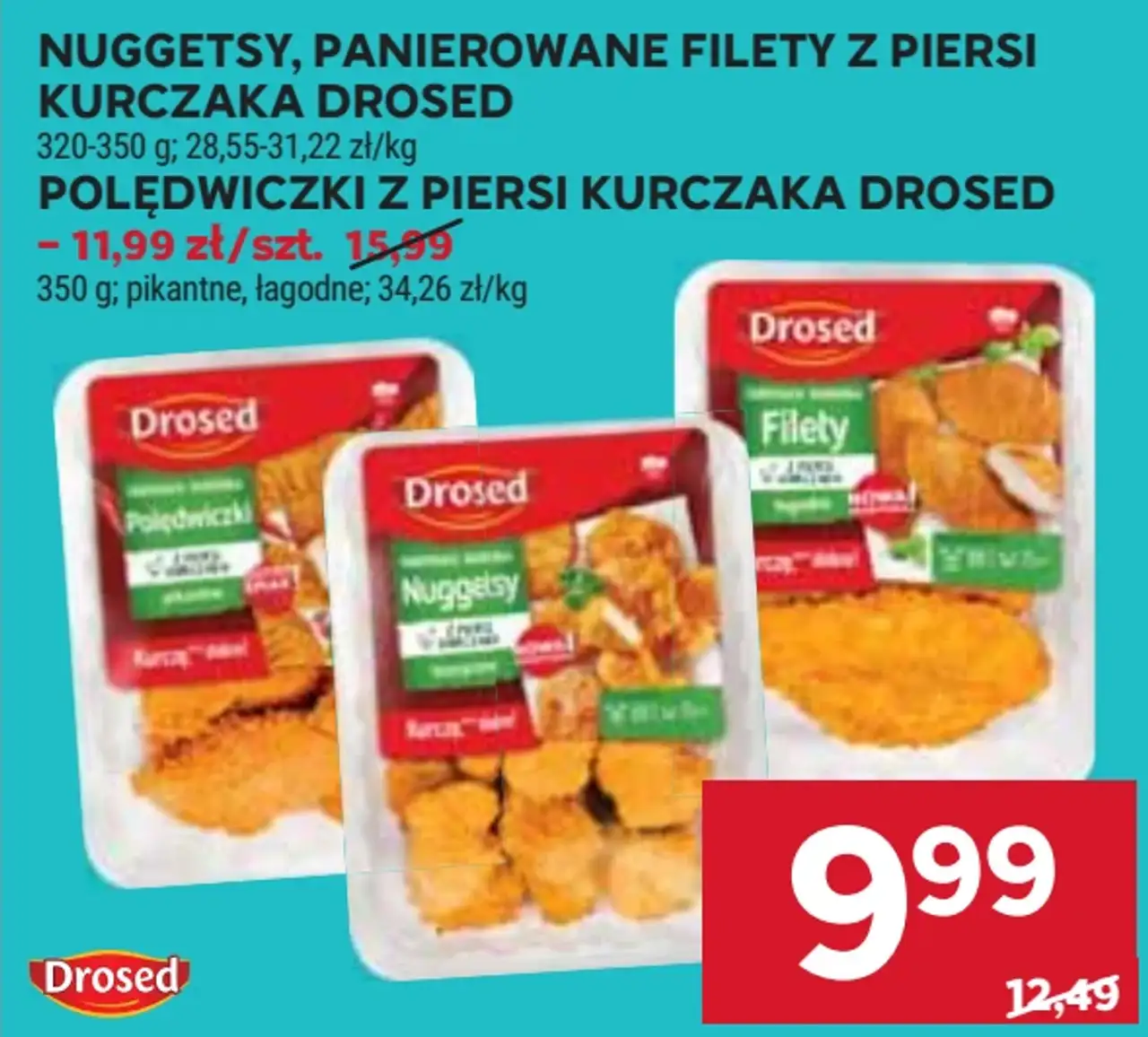 Nuggetsy, panierowane filety z piersi kurczaka Drosed
