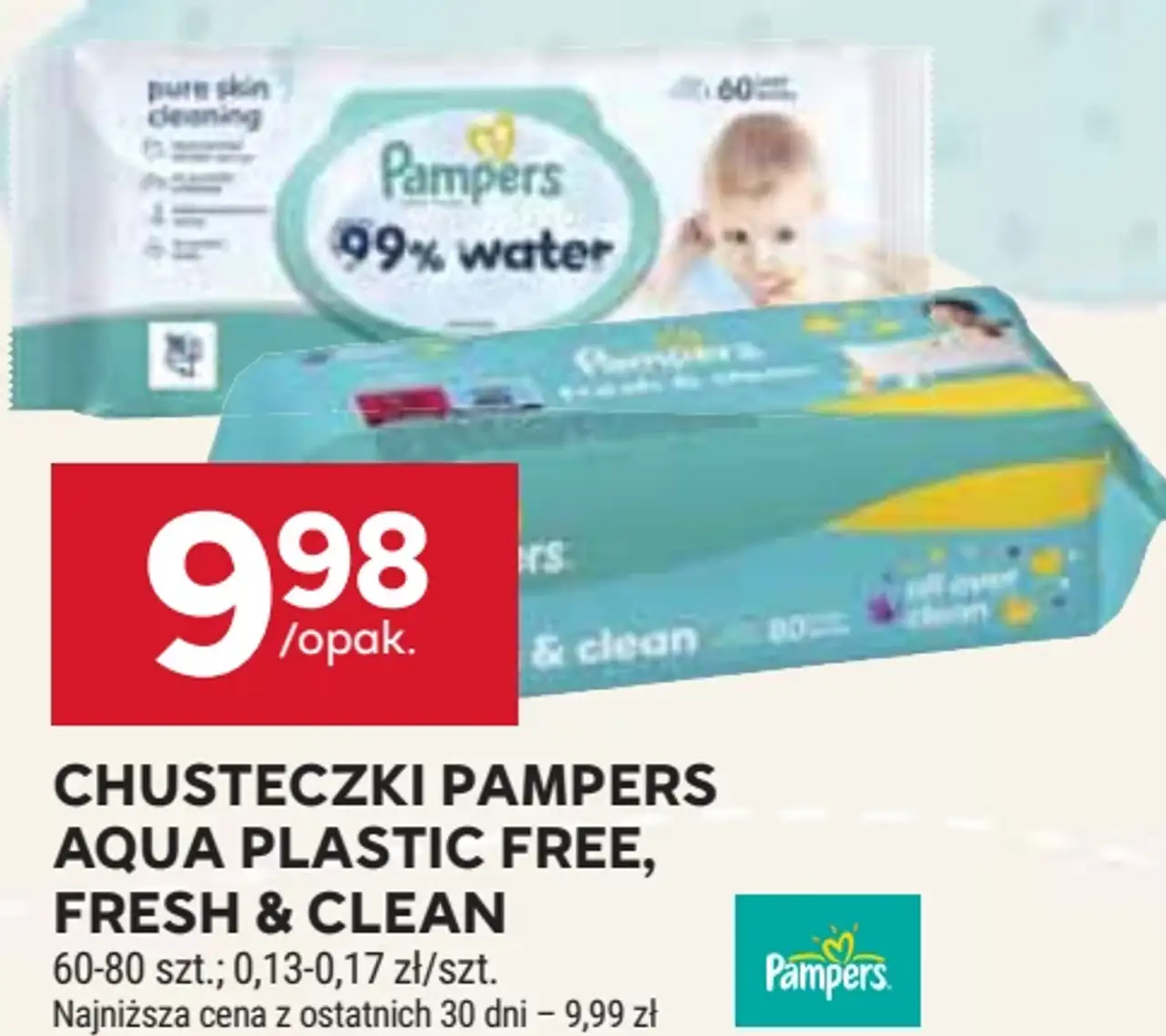 Chusteczki Pampers Aqua Plastic Free, Fresh & Clean