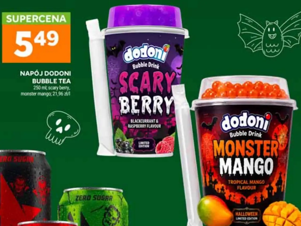 Napój Dodoni Bubble Tea Scary Berry / Monster Mango