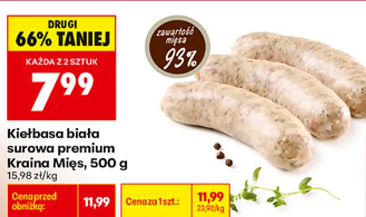 Kiełbasa biała surowa premium Kraina Mięs