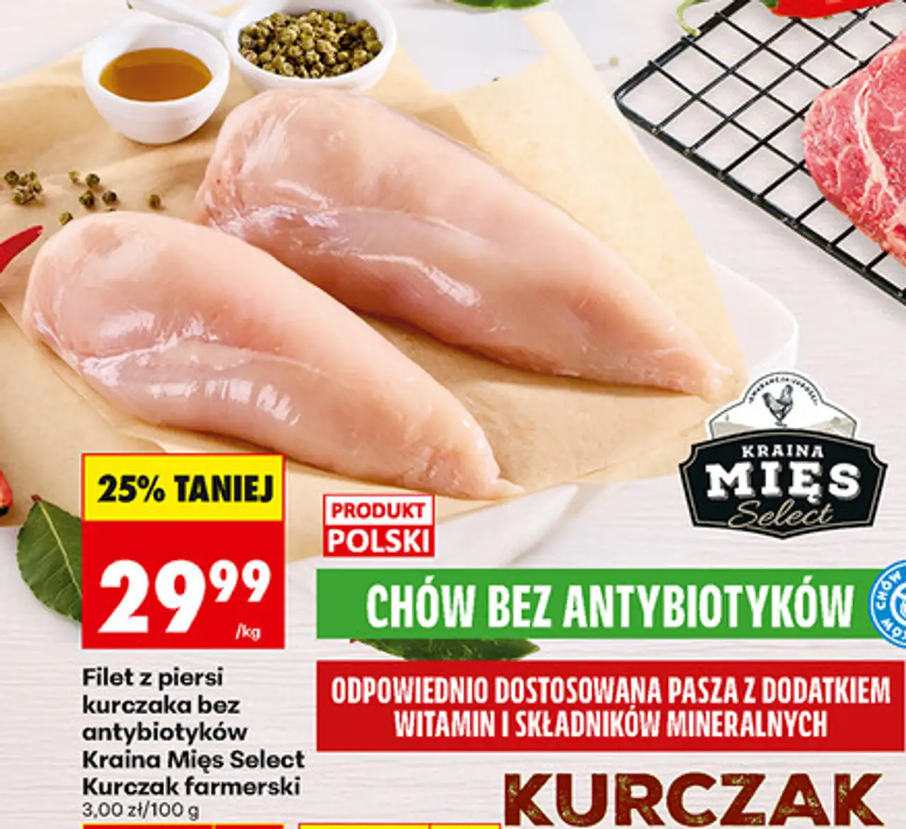 Filet z piersi kurczaka bez antybiotyków Kraina Mięs Select Kurczak farmerski