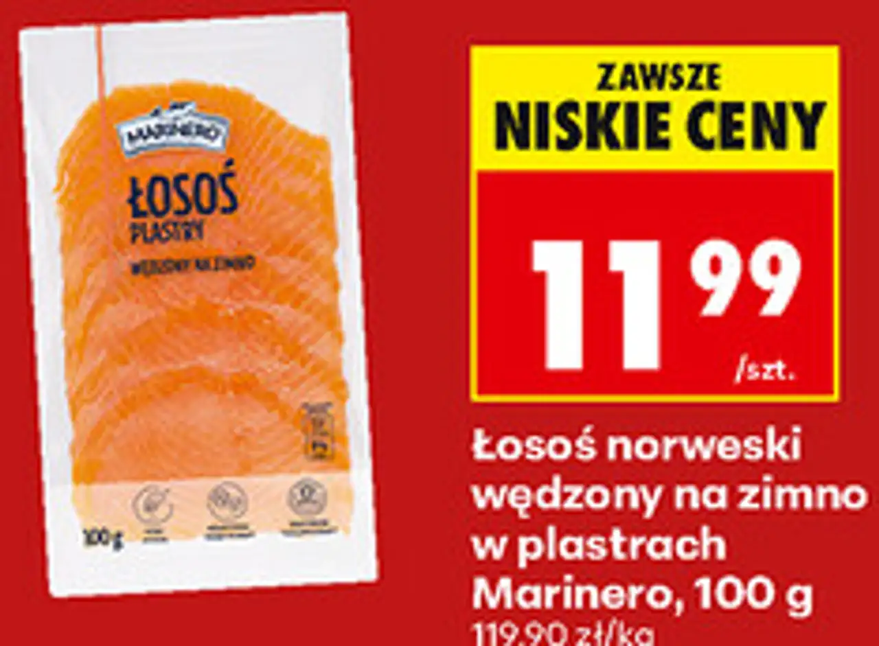 Łosoś norweski wędzony na zimno w plastrach Marinero