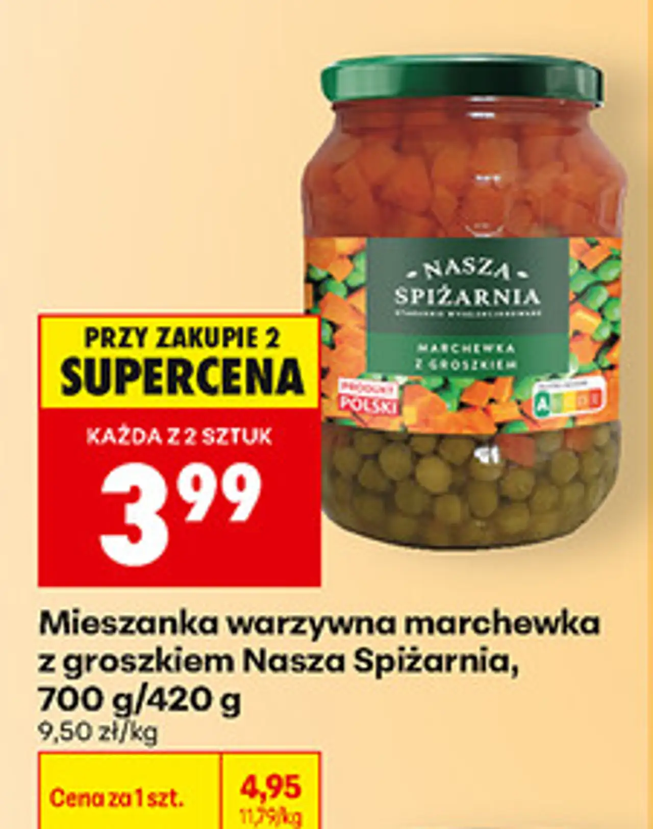 Mieszanka warzywna marchewka z groskiem Nasza Spiżarnia, 700 g/420 g