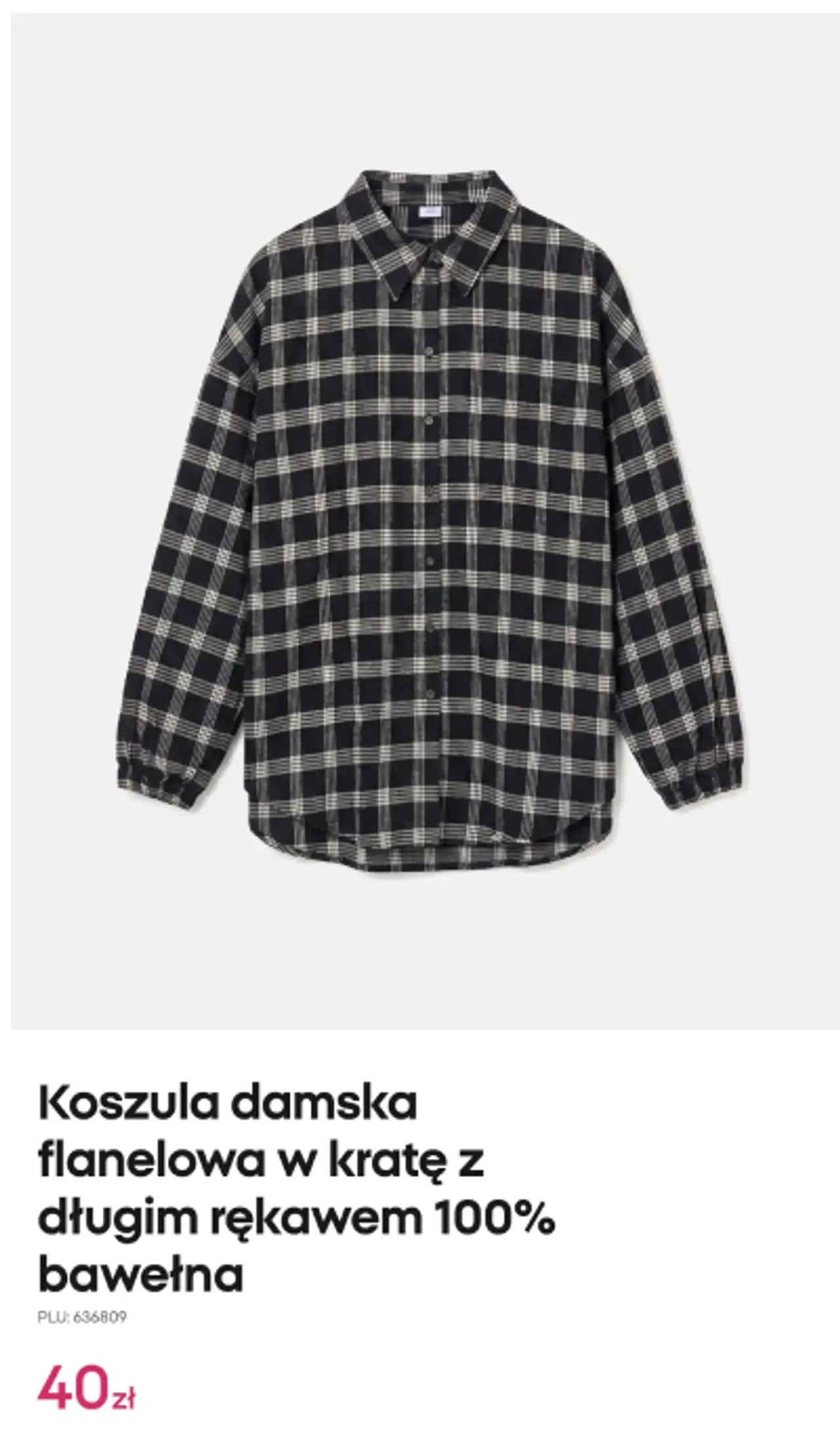 Koszula damska flanelowa w kratę z długim rękawem 100% bawełna