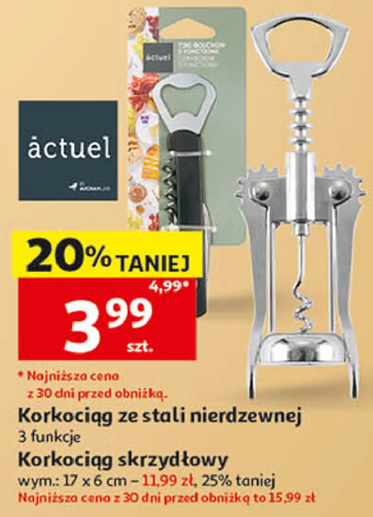 actuel Korkociąg ze stali nierdzewnej lub Korkociąg skrzydłowy