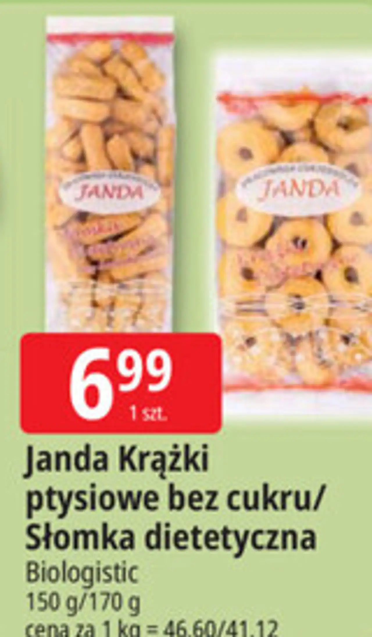 Janda Krążki ptysiowe bez cukru/ Słomka dietetyczna Biologistic