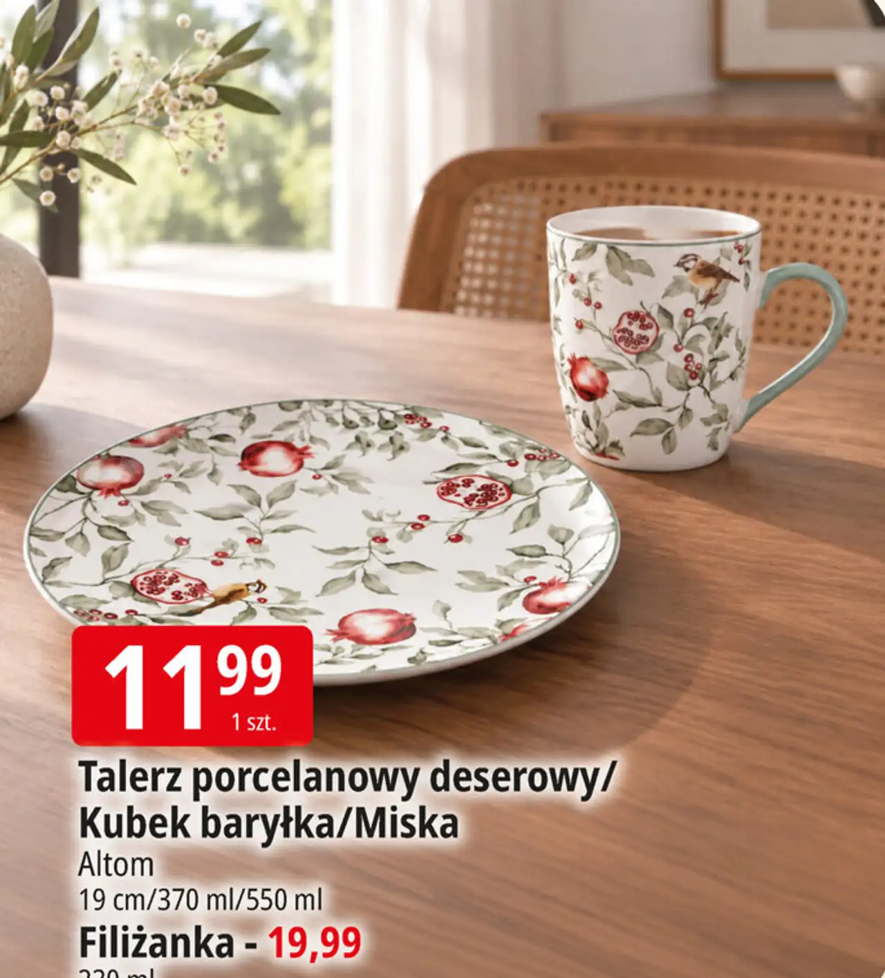 Talerz porcelanowy deserowy/Kubek baryłka/Miska Altom
