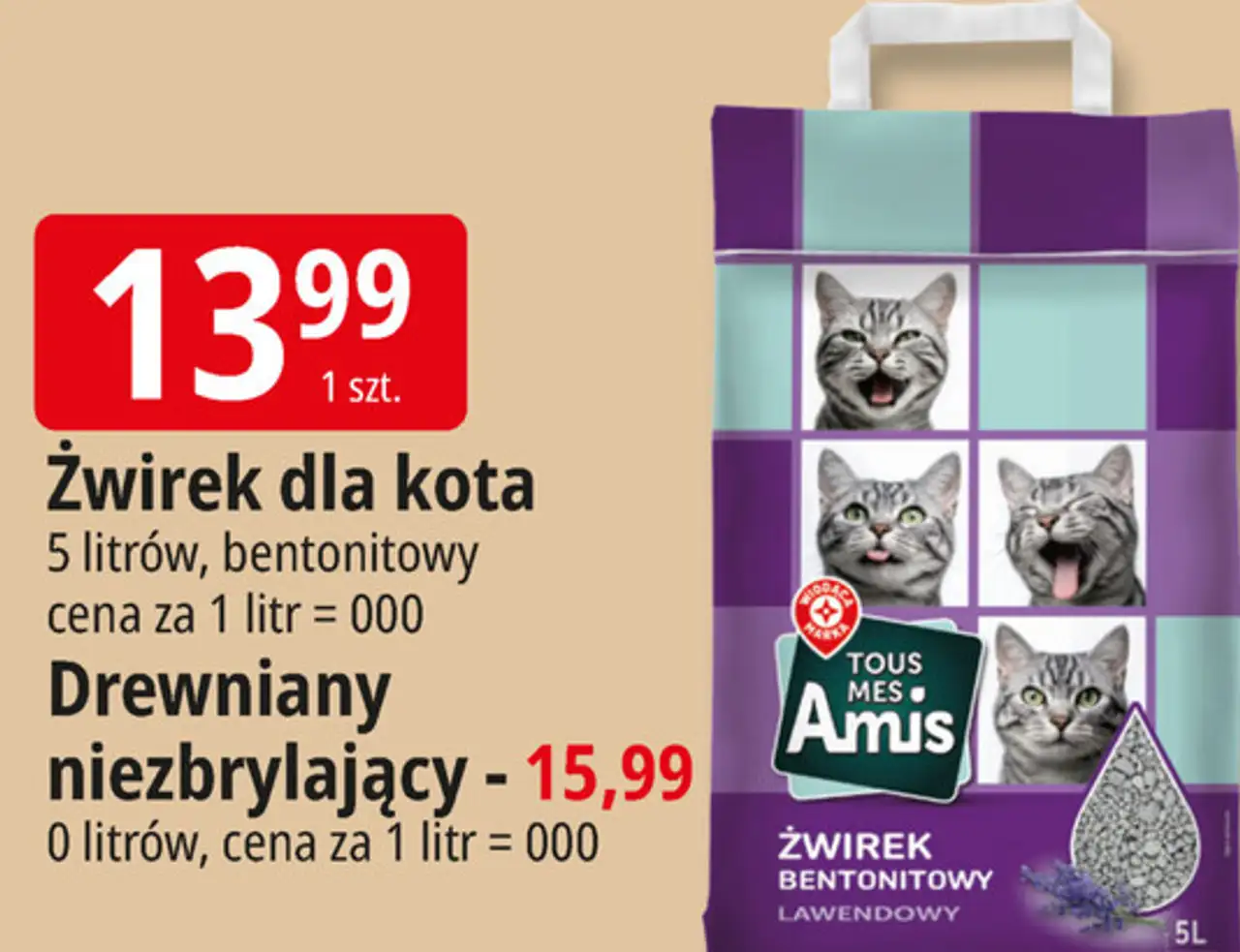 Żwirek dla kota bentonitowy lawenda lub drewniany niezbrylający Tous Mes Amis