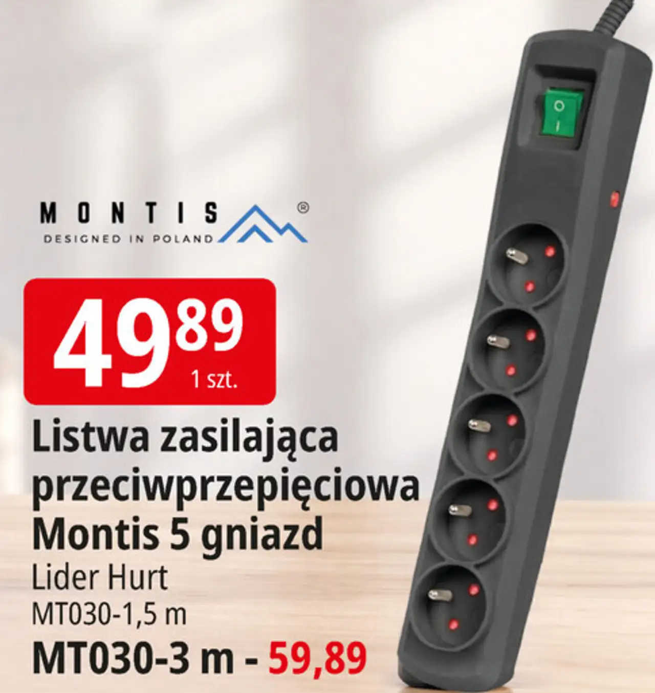 Listwa zasilająca przeciwprzepięciowa Montis 5 gniazd