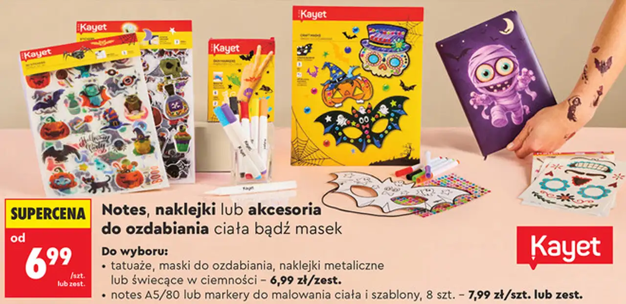 Notes, naklejki lub akcesoria do ozdabiania ciała bądź masek Kayet