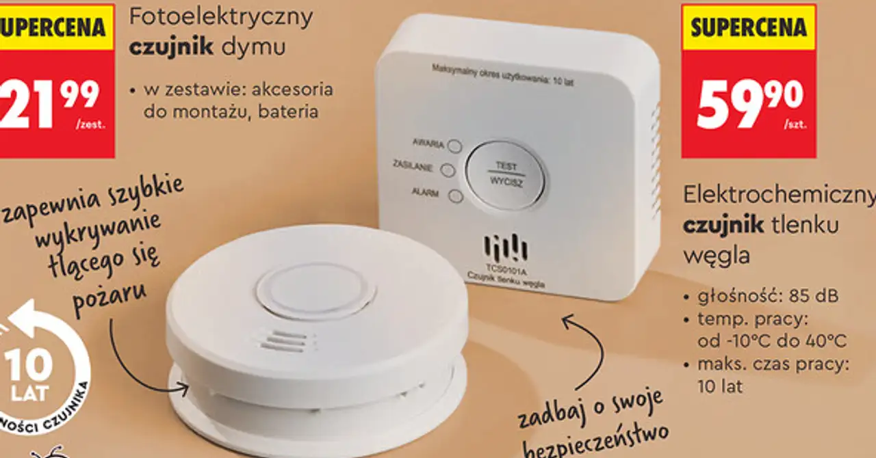 Fotoelektryczny czujnik dymu lub Elektrochemiczny czujnik tlenku węgla