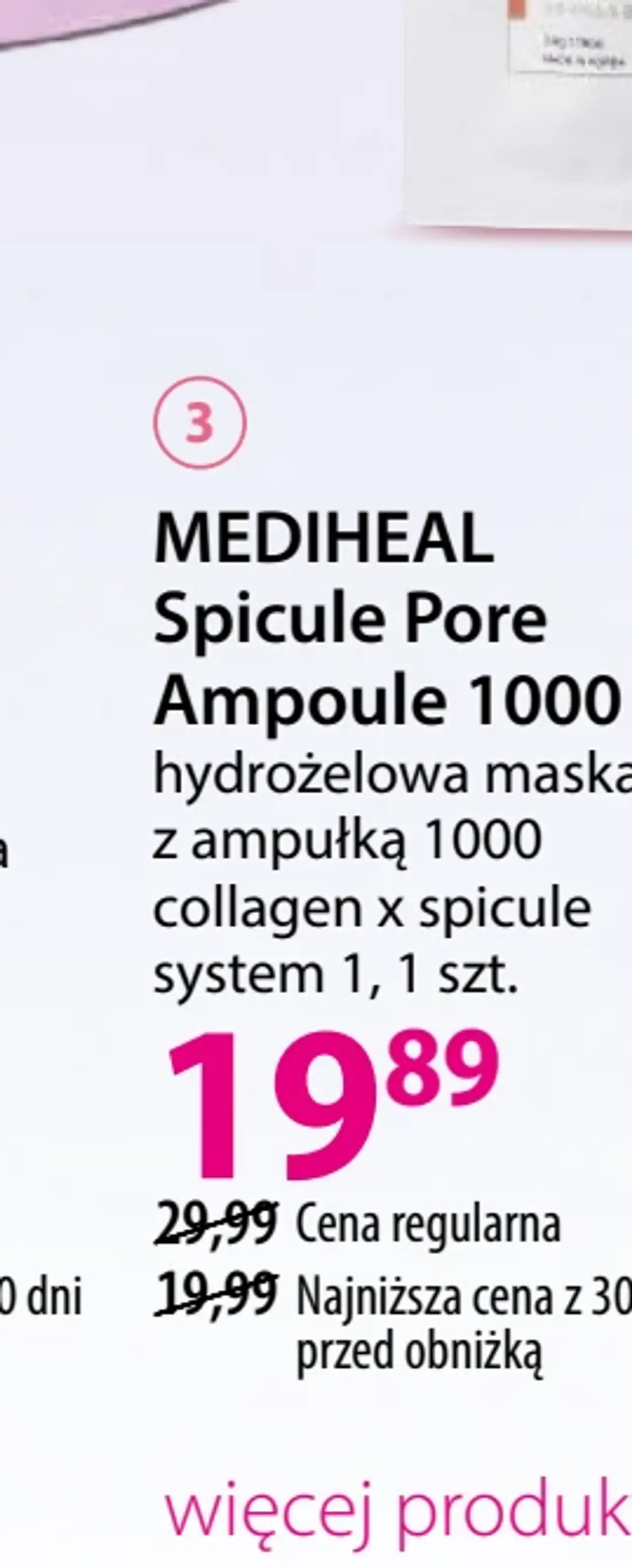 MEDIHEAL Spicule Pore Ampoule 1000 hydrożelowa maska z ampułką 1000 collagen x spicule system 1, 1 szt.