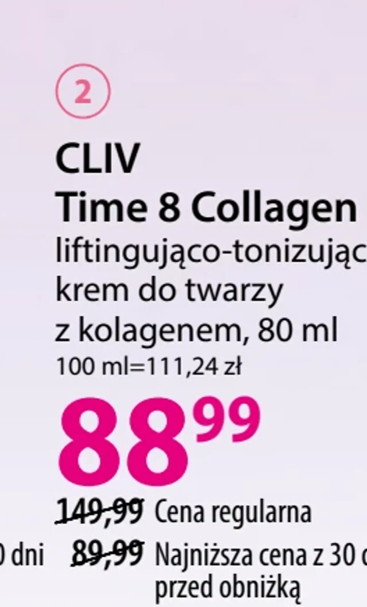CLIV Time 8 Collagen liftingująco-tonizujący krem do twarzy z kolagenem, 80 ml