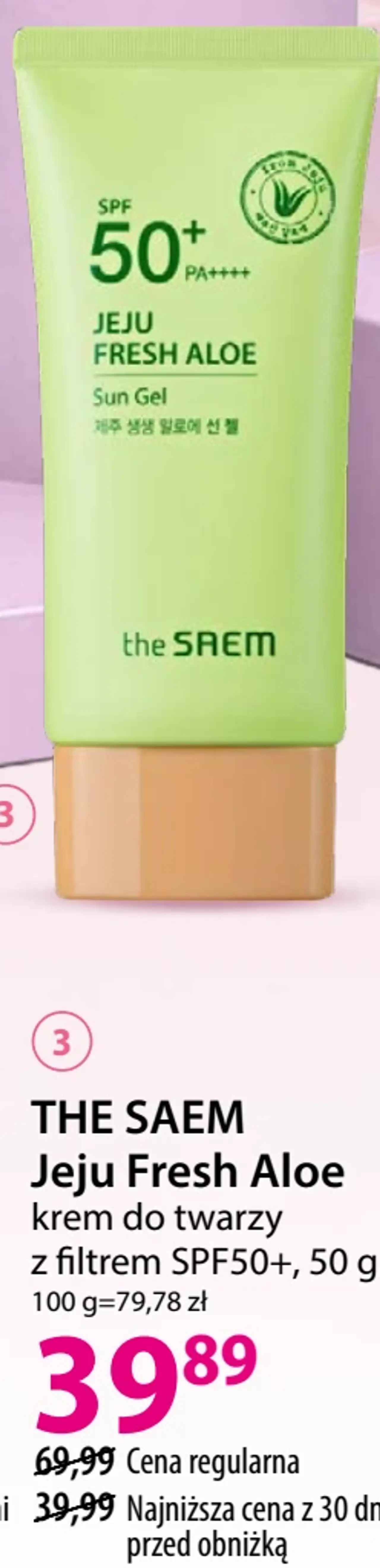 THE SAEM Jeju Fresh Aloe krem do twarzy z filtrem SPF50+, 50 g