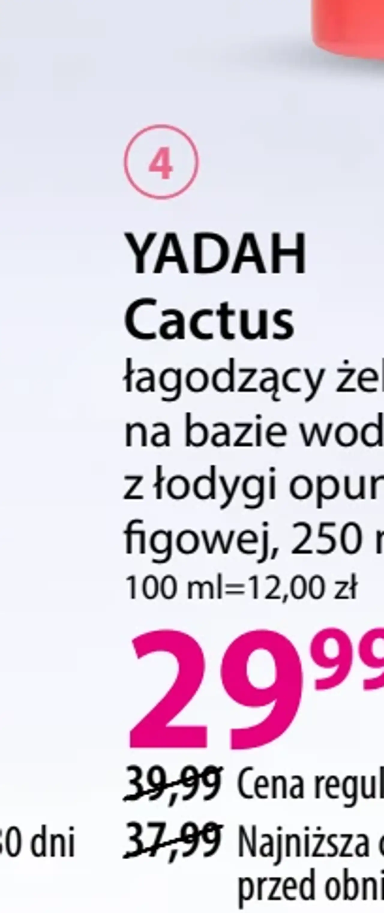 YADAH Cactus łagodzący żel na bazie wody z łodygi opuncji figowej, 250 ml