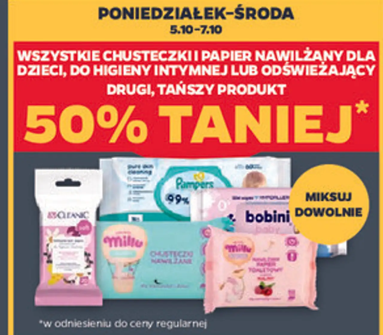 Wszystkie chusteczki i papier nawilżany dla dzieci, do higieny intymnej lub odświeżający