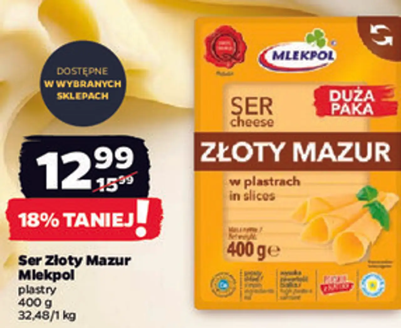 Ser Złoty Mazur Mlekpol w plastrach