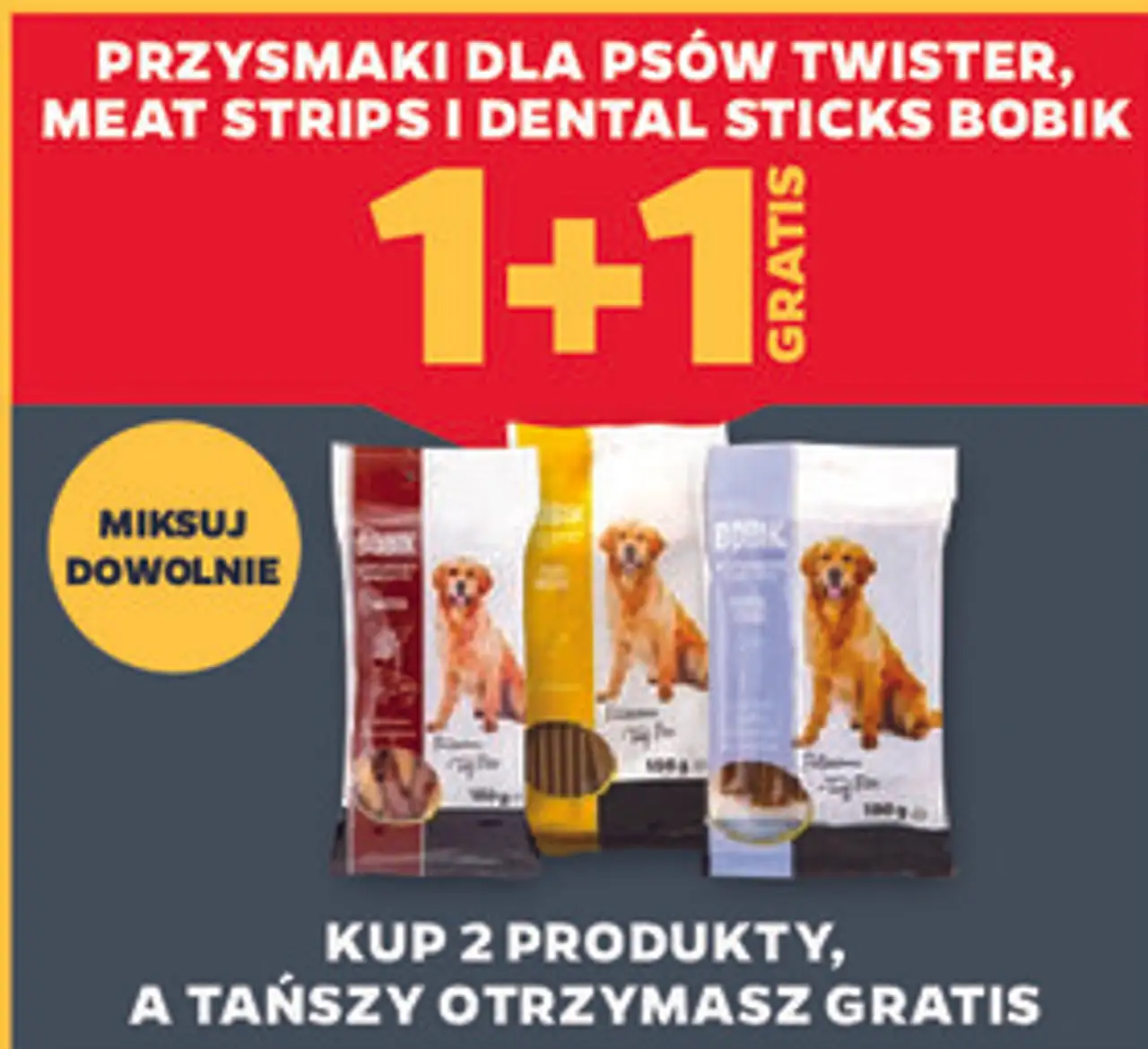 Przysmaki dla psów Bobik Twister, Meat Strips i Dental Sticks