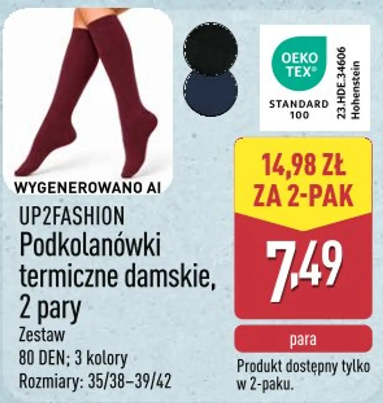 UP2FASHION Podkolanówki termiczne damskie, 2 pary