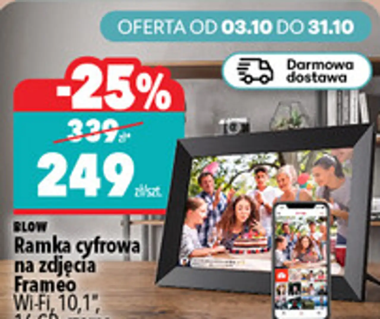 Ramka cyfrowa na zdjęcia Frameo Blow Wi-Fi, 10.1", 16 GB