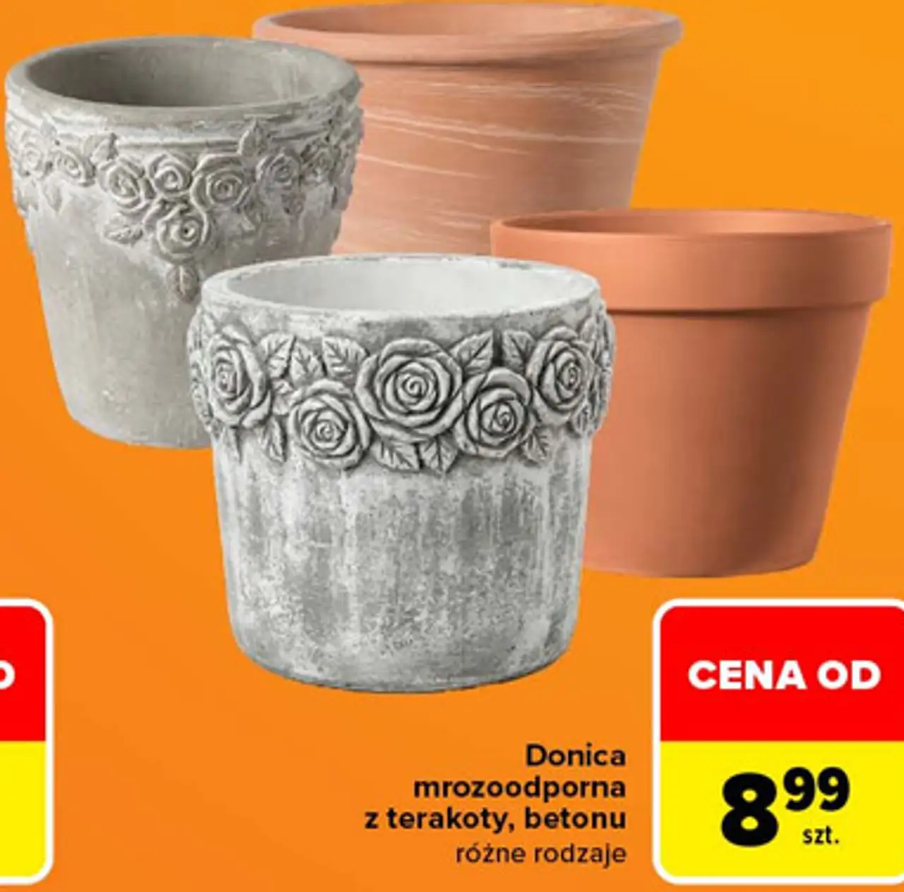 Donica mrozoodporna z terakoty, betonu różne rodzaje