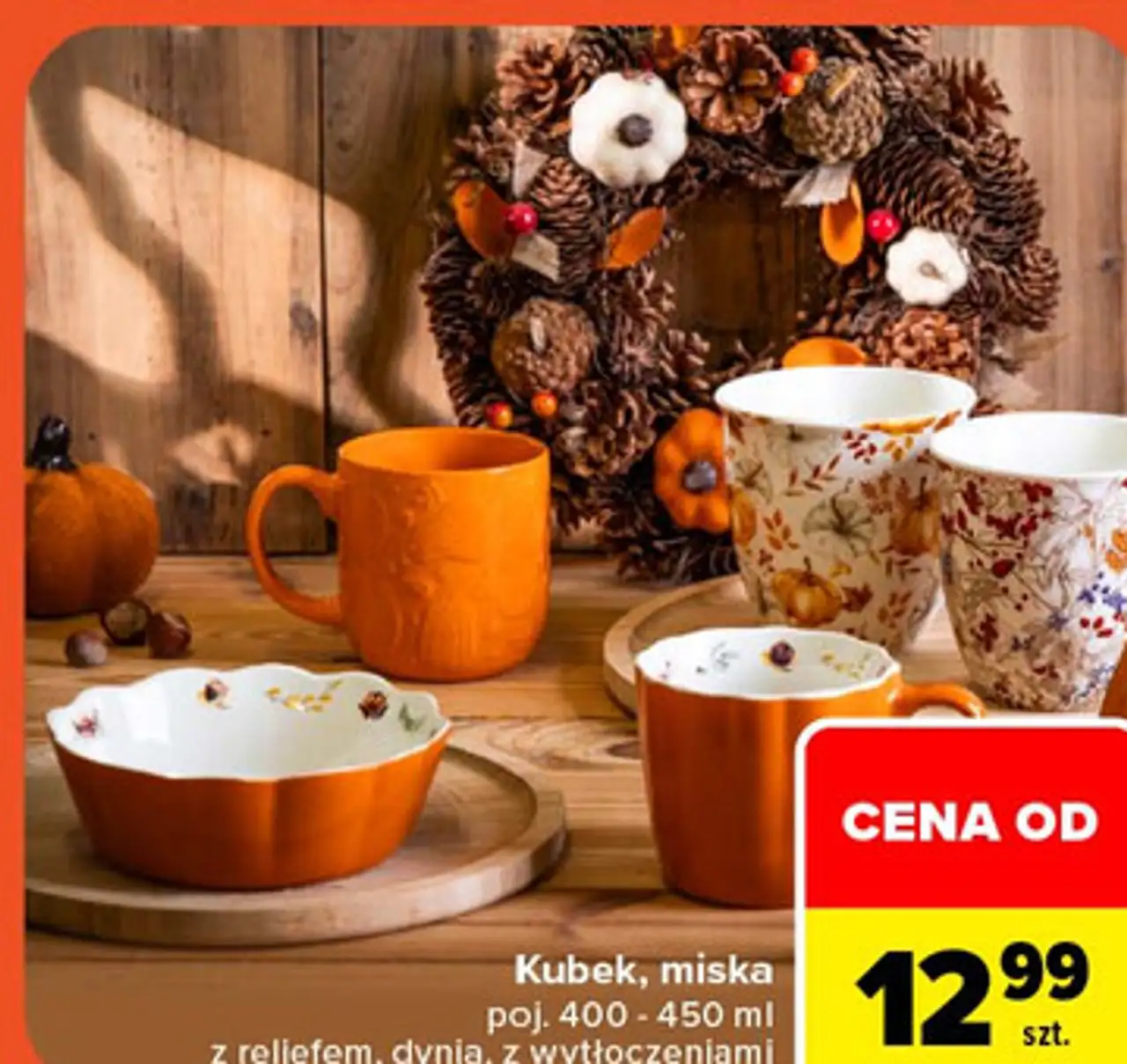 Kubek, miska z reliefem, dynia, z wytłoczeniami