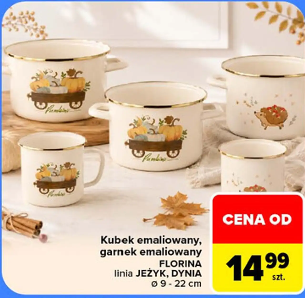 Kubek emaliowany, garnek emaliowany Florina linia Jeżyk, Dynia