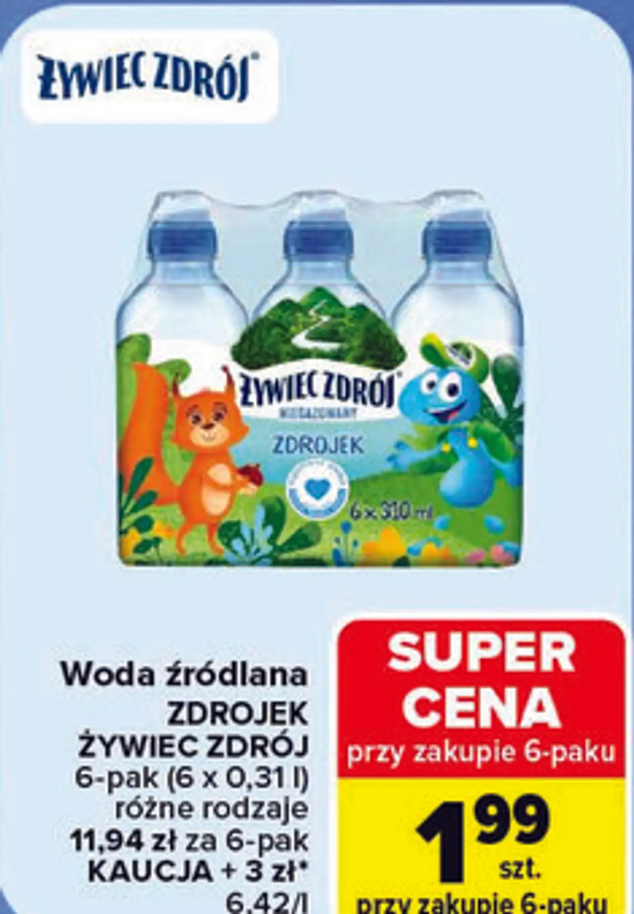 Woda źródlana ZDROJEK ŻYWIEC ZDRÓJ 6-pak (6 x 0,31 l)