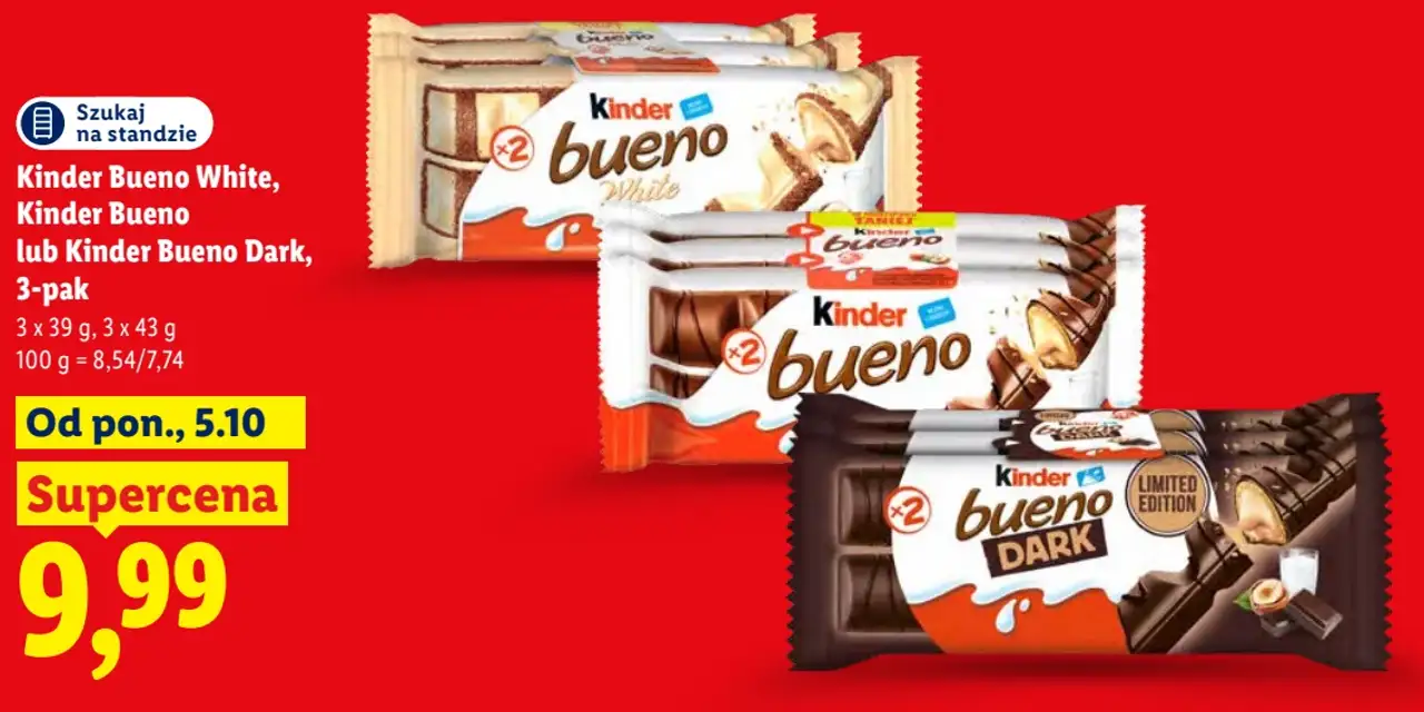 Kinder Bueno White, Kinder Bueno lub Kinder Bueno Dark, 3-pak