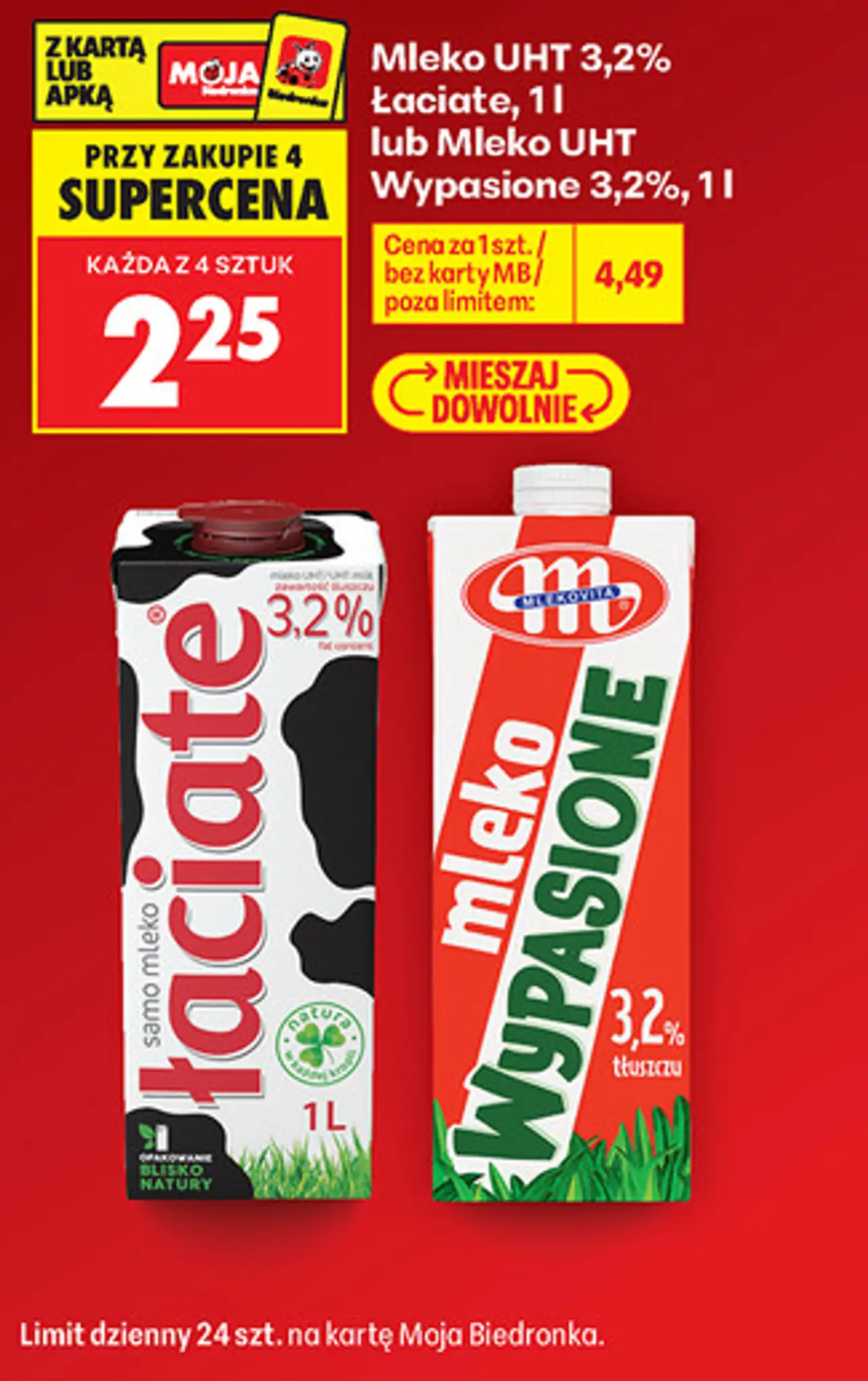 Mleko UHT 3,2% Łaciate, 1 l lub Mleko UHT Wypasione 3,2%, 1 l