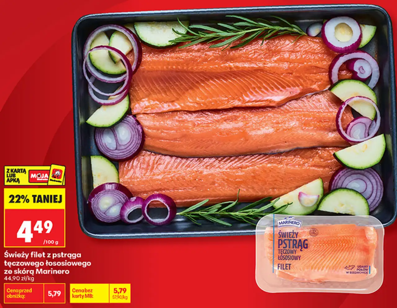 Świeży filet z pstrąga tęczowego łososiowego ze skórą Marinero