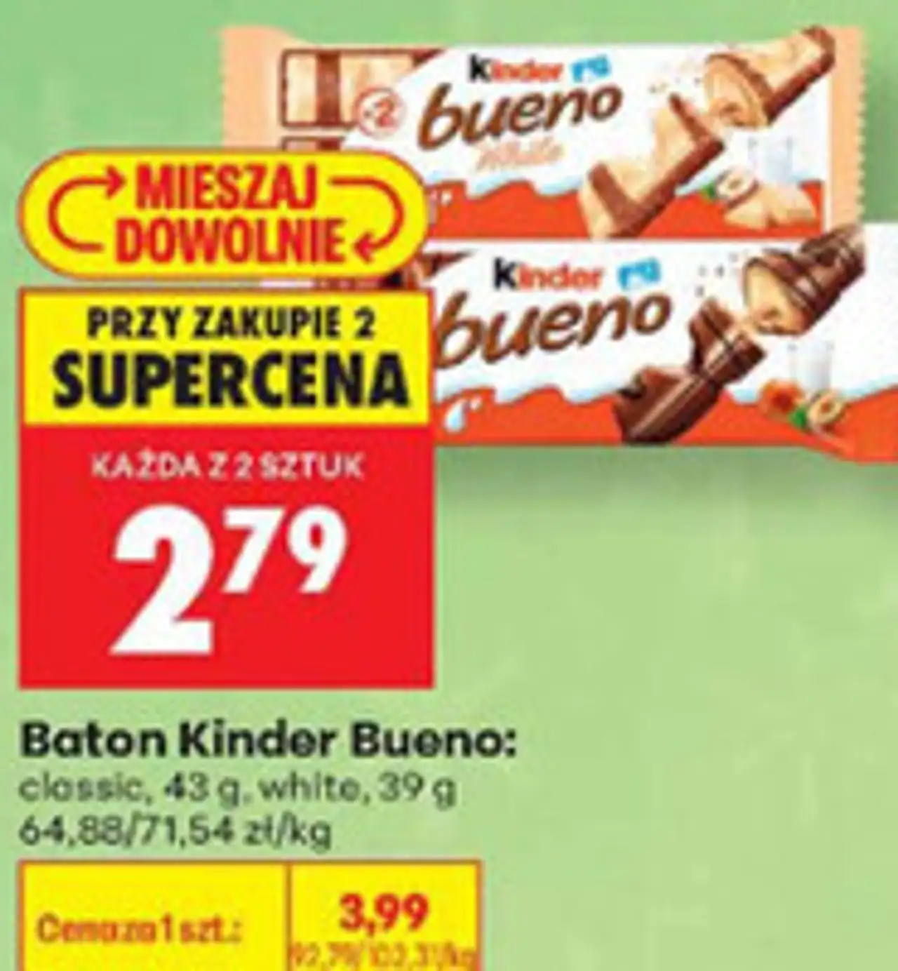 Baton Kinder Bueno: classic, 43 g, white, 39 g