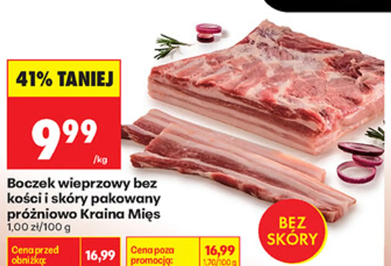 Boczek wieprzowy bez kości i skóry pakowany próżniowo Kraina Mięs