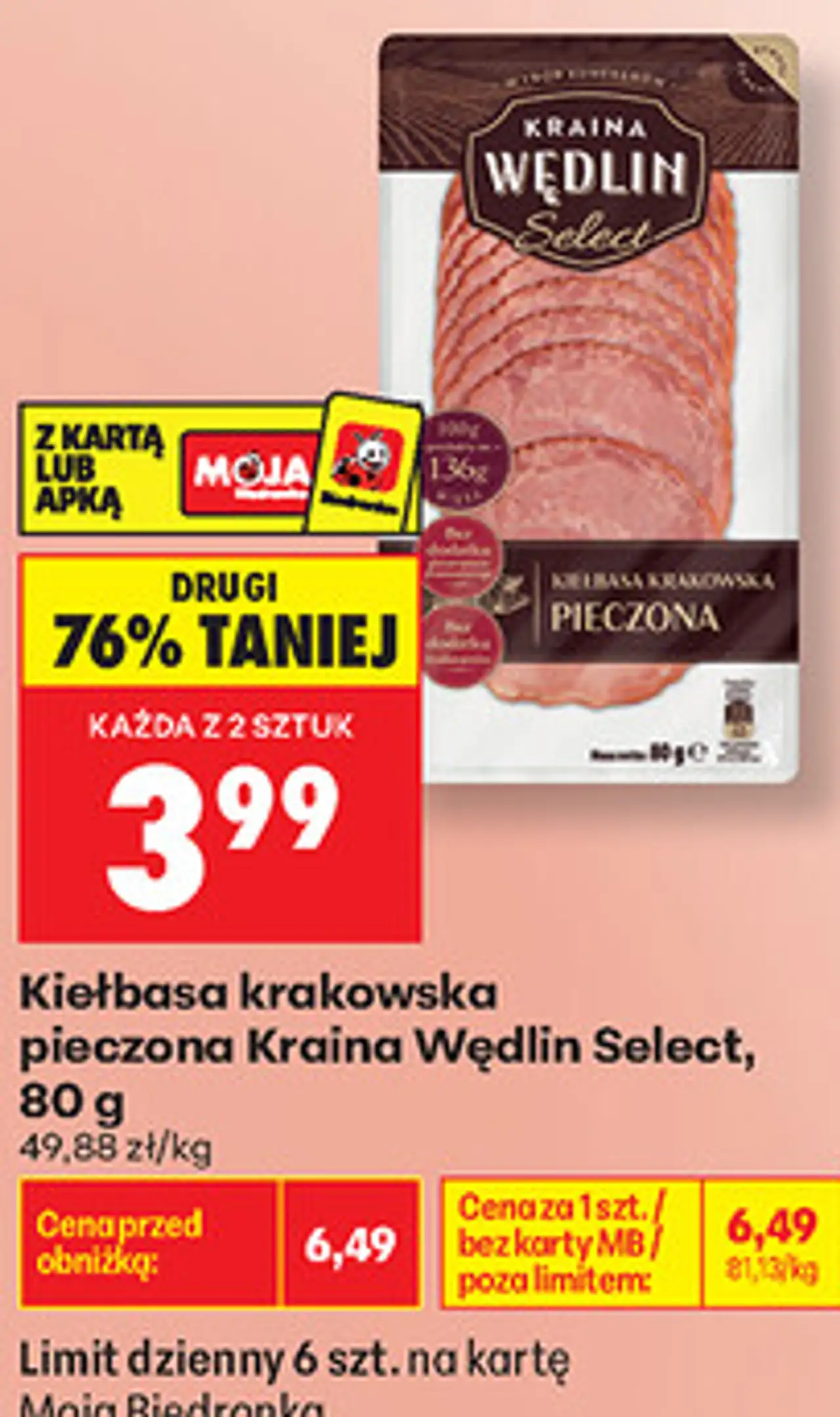 Kiełbasa krakowska pieczona Kraina Wędlin Select, 80 g