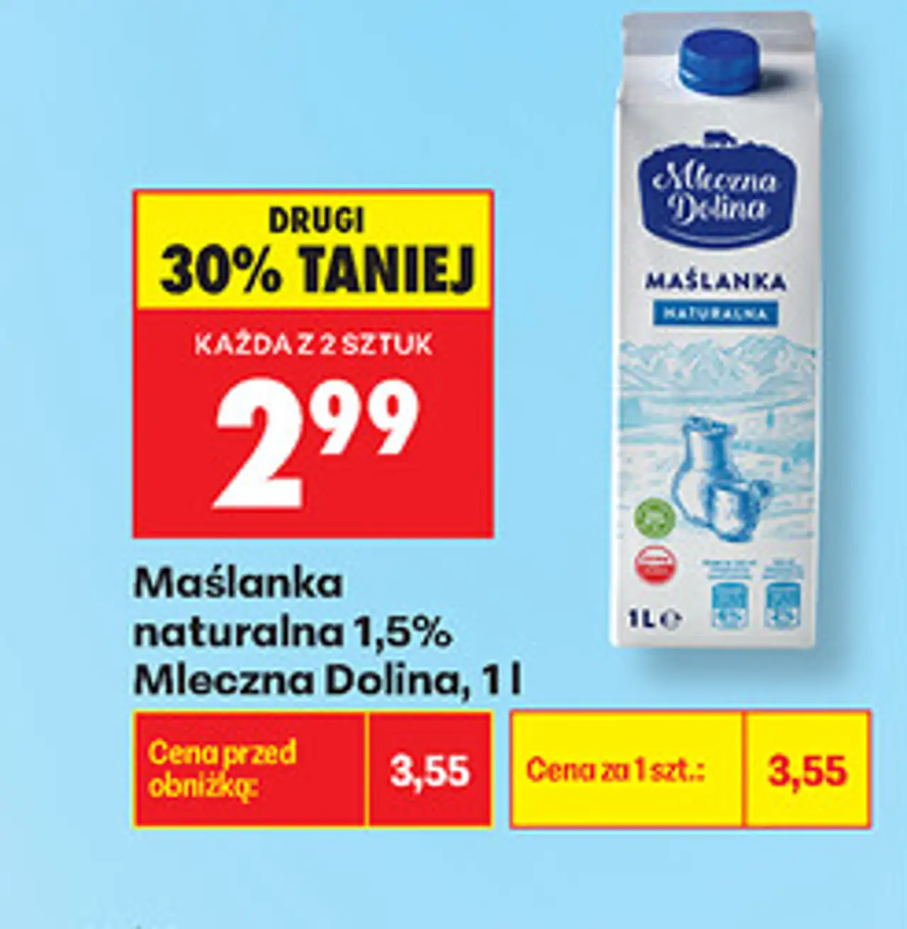 Maślanka naturalna 1,5% Mleczna Dolina, 1 l