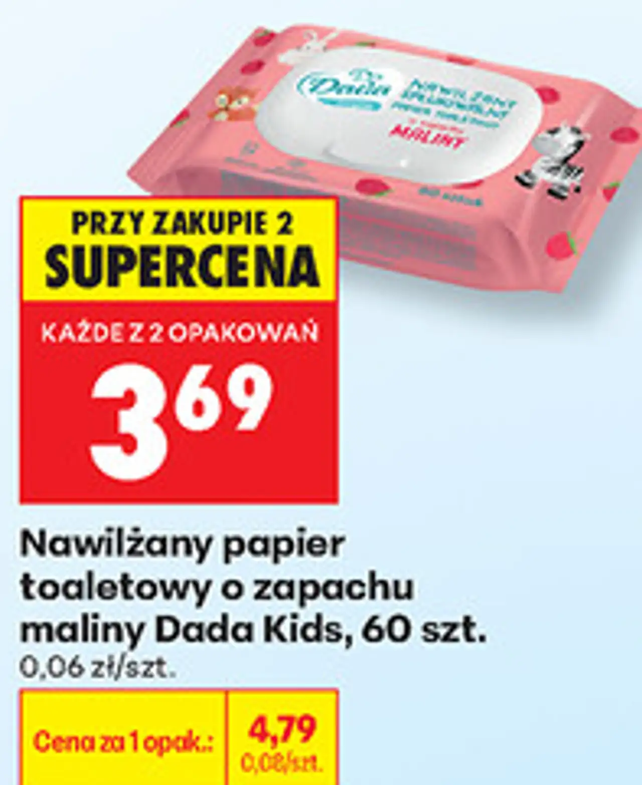 Nawilżany papier toaletowy o zapachu maliny Dada Kids, 60 szt.